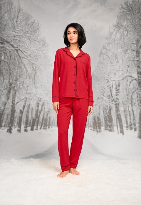 Doreanse Kırmızı Uzun Kollu Kadın Pijama Takımı Pamuklu Doreanse 26K4109
