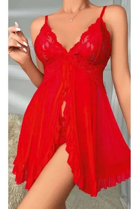 İp Askılı Fırfırlı Body Ruselin 2099 - Kırmızı
