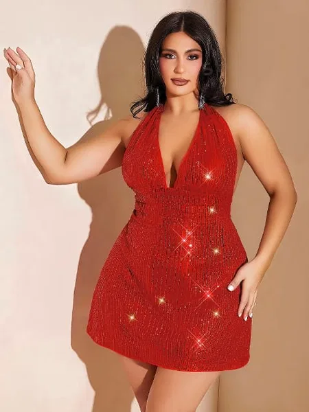 Kırmızı Işıltılı Askılı Mini Elbise Pink Night 6505