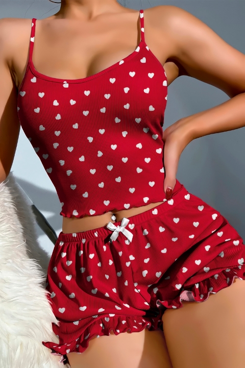 Kırmızı Kalp Desenli Kadın Pijama Takımı Lily Bianca 13100 - Kırmızı