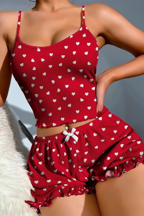 Kırmızı Kalp Desenli Kadın Pijama Takımı Lily Bianca 13100 - 2