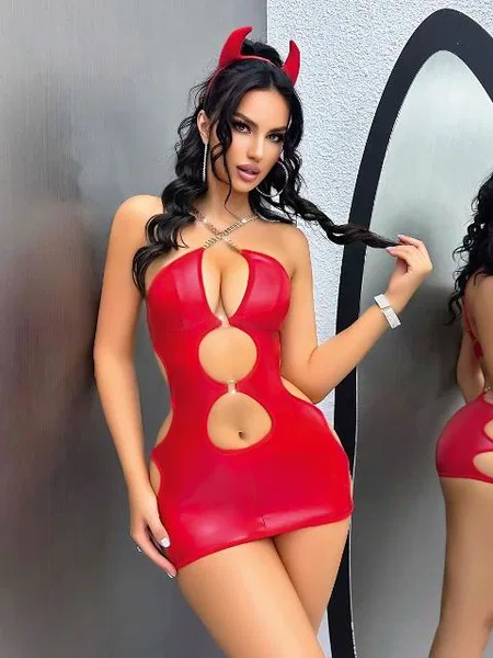 Kırmızı Lame Dekolteli Midi Elbise Jesica Bella 15012