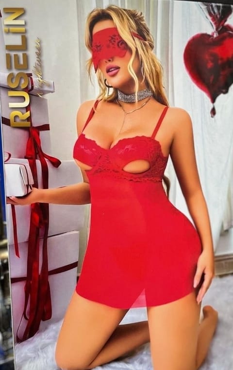 Şeffaf Dantel Detaylı Body Ruselin 2180 - Kırmızı