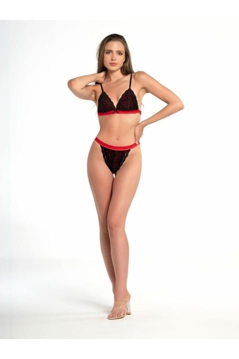 Kırmızı Dantel Detaylı Fantezi İç Çamaşırı Takımı Nathalie 5002 - Siyah
