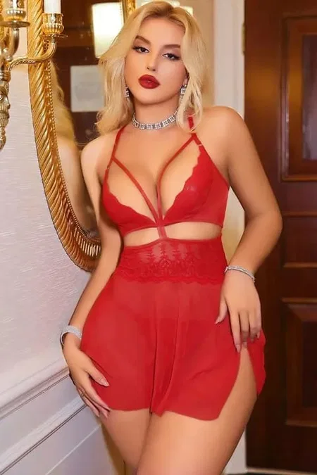 Kırmızı Şeffaf Dantel Tek Parça Body Ruselin 2181