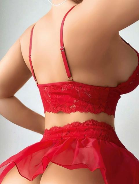 Kırmızı Tül Etekli Fantezi Dantelli Jartiyer Takım Lily Bianca 227 - Kırmızı