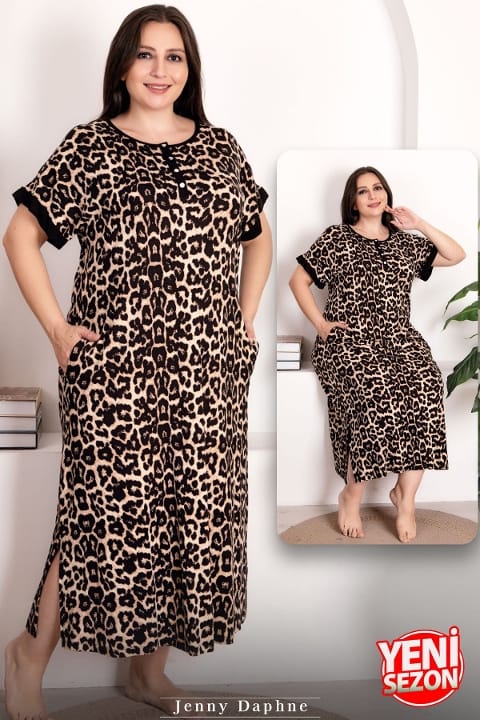 Leopar Desenli Kısa Kollu Büyük Beden Elbise Lady 7263 - Siyah