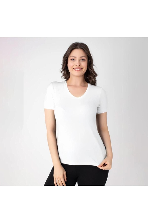 Pamuklu Nefes Alabilen Kısa Kollu T-Shirt Confeo 801 - Beyaz