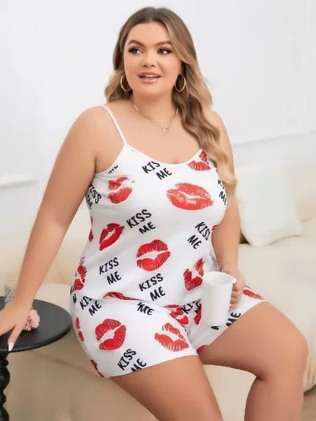 Büyük Beden Askılı Şort Pijama Takım Beyaz Lily Bianca 13068 - Beyaz