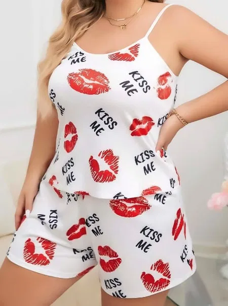 Büyük Beden Askılı Şort Pijama Takım Beyaz Lily Bianca 13068 - Beyaz
