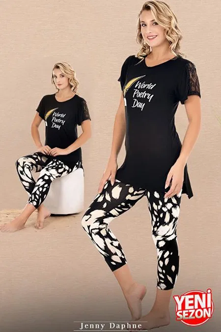 Kolu Dantelli Somon Kısa Kollu Kapri Pijama Takımı Lady 12071