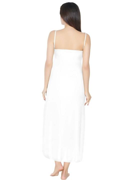 İnce Askılı Uzun Kadın Kombinezon Beyaz Siyah Somon Anı 1010 - Beyaz