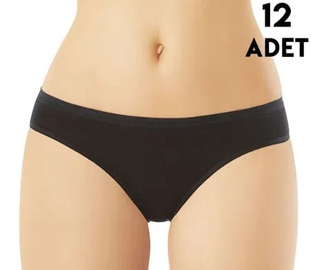 Yüksek Bel Esnek Bikini Külot 12'li Kota 5100 - Siyah
