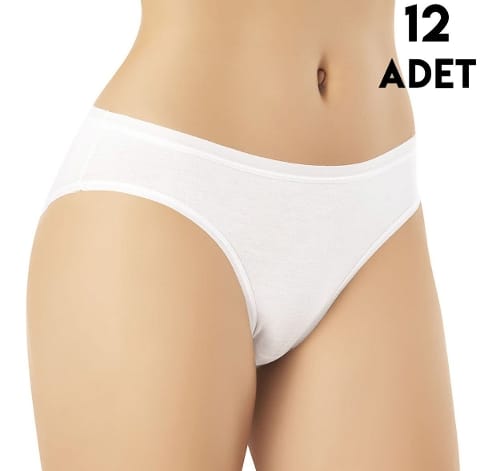Yüksek Bel Esnek Bikini Külot 12'li Kota 5100 - Beyaz