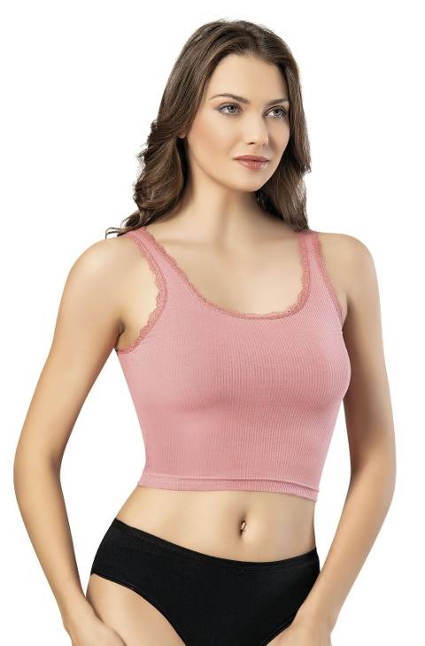 Geniş Askılı Nefes Alan Crop Atlet Bordo Kota 6438 - Gül Kurusu