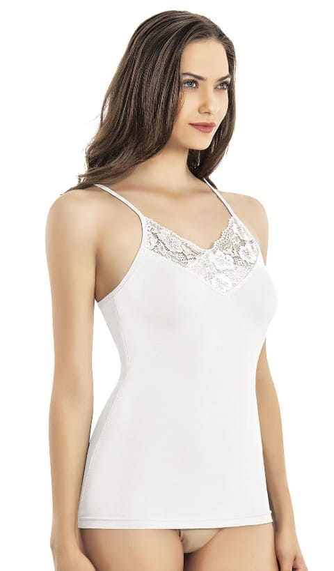 V Yaka Dantelli Modal Bayan Atlet Kota 6605 - Beyaz