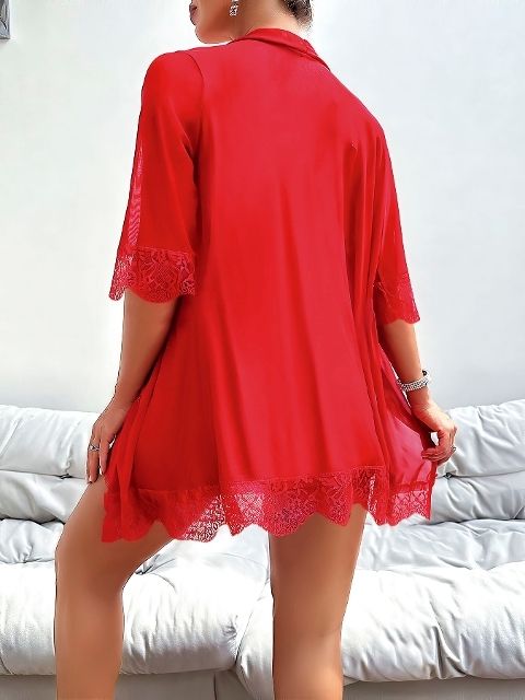 Kurdelalı Tül Detaylı Kısa Gecelik Takım Pink Night 1521 - 2