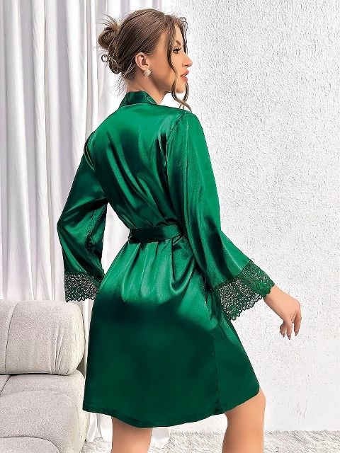 Dantelli Kuşaklı Saten Gecelik Takım Pink Night 1531 - 2