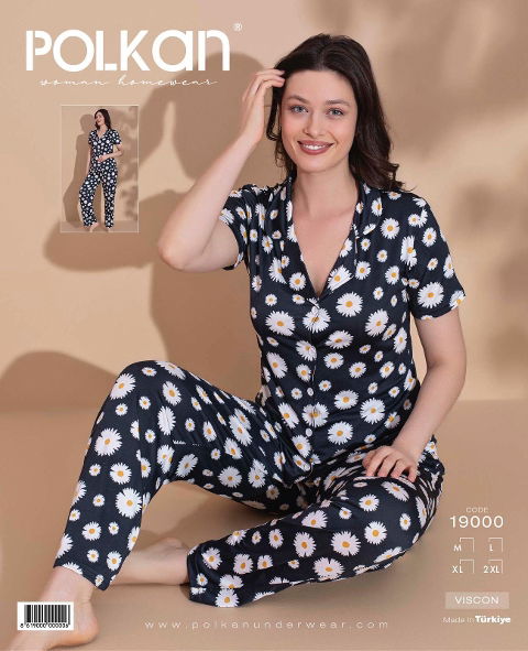 Lacivert Çiçekli Kısa Kollu Pijama Takımı Polkan 19000