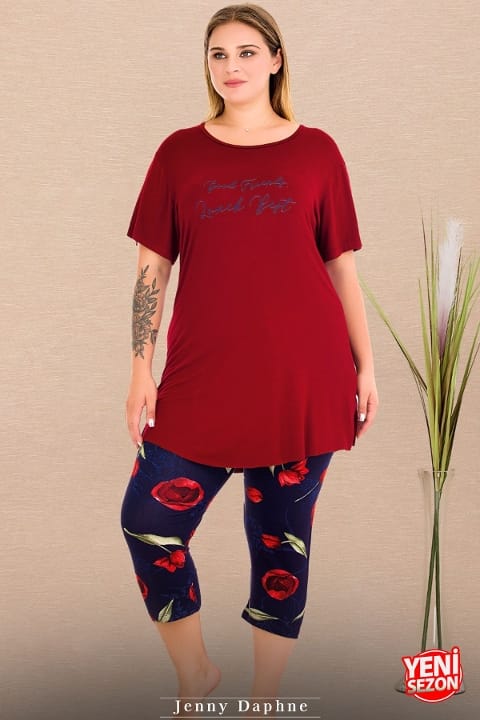 Desenli Kısa Kollu Kapri Pijama Takımı Lady 10720 - 2
