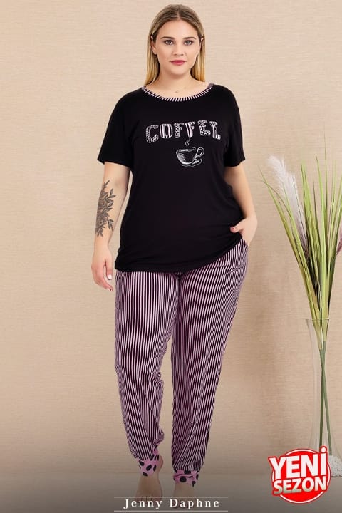 Lady Somon Renkli Kısa Kollu Büyük Beden Pijama Takımı Lady 11009 - Görsel 2