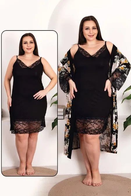 Çiçek Desenli Somon Renkli Kadın Pijama Takımı Lady 19222 - Siyah