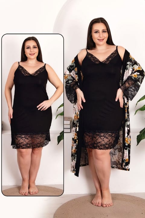 Çiçek Desenli Somon Renkli Kadın Pijama Takımı Lady 19222 - Siyah