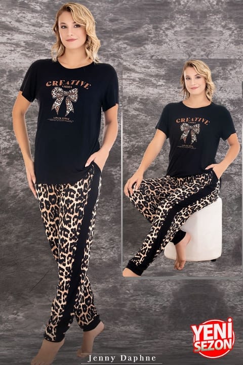 Leopar Desenli Kısa Kollu Pijama Takımı Lady 12593