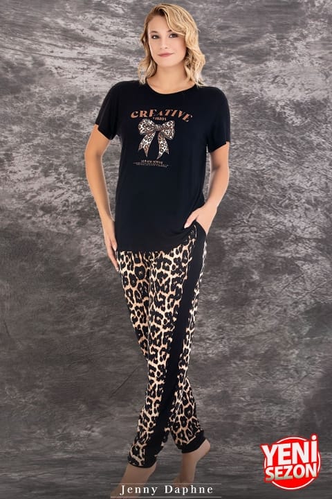 Leopar Desenli Kısa Kollu Pijama Takımı Lady 12593 - 2
