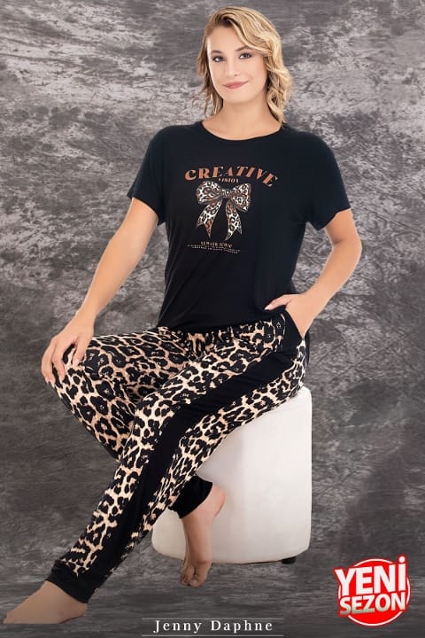 Lady Leopar Desenli Kısa Kollu Pijama Takımı Lady 12593 - Görsel 3