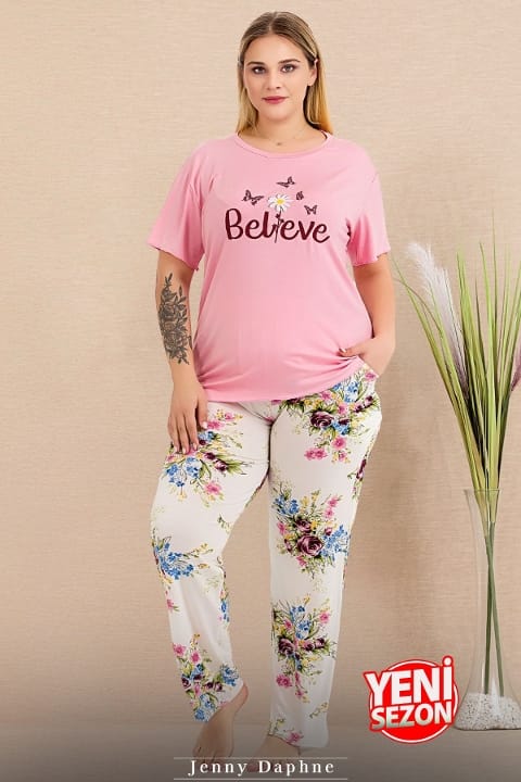Lady Büyük Beden Çiçekli Kısa Kollu Pijama Takımı Lady 11005 - Görsel 2