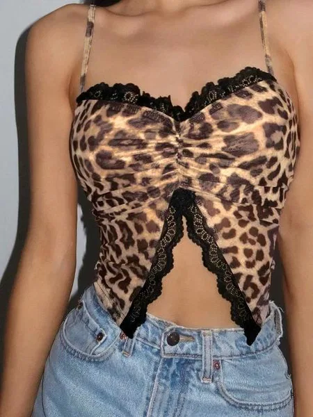 Fuşya Leopar Desenli Dantelli Büstiyer Ruselin 5095 - 2