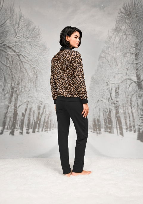 Leopar Desenli Pamuklu Polyester Ceket Pantolon Takım Doreanse 4099 - 2