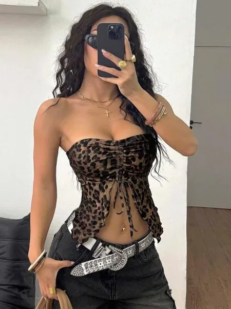 Leopar Desenli Geniş Kemerli Jartiyer Takımı Ruselin 5096