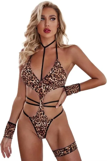 Fuşya Leopar Desenli Tek Parça Body SHE 2015 - Kahverengi