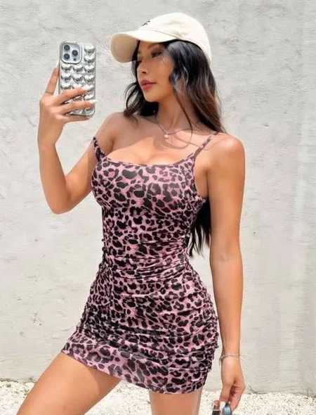 Leopar Desenli Askılı Mini Kostüm Real Passione 1044