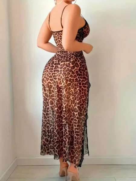 Leopar Dekolteli Tek Parça Body Lily Bianca 202 - Kahverengi