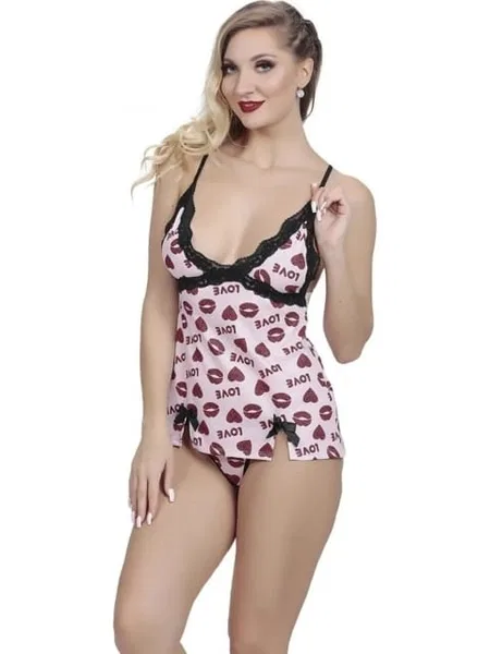 Öpücük Desenli Tek Parça Body SHE 1298 - Beyaz
