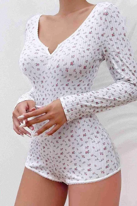 Merry See Çiçek Desenli Tasarım Tulum Gecelik Body Çok Renkli MS 2366 - Çok Renkli