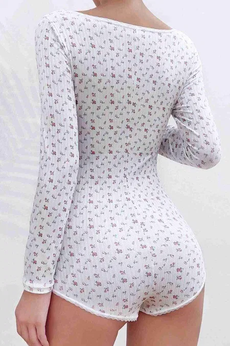 Merry See Çiçek Desenli Tasarım Tulum Gecelik Body Çok Renkli MS 2366 - Çok Renkli