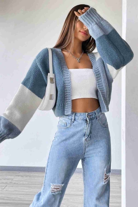 Düşük Omuzlu Yumuşak Dokulu Salaş Triko Hırka Merry See MS4418 Çok Renkli - Çok Renkli