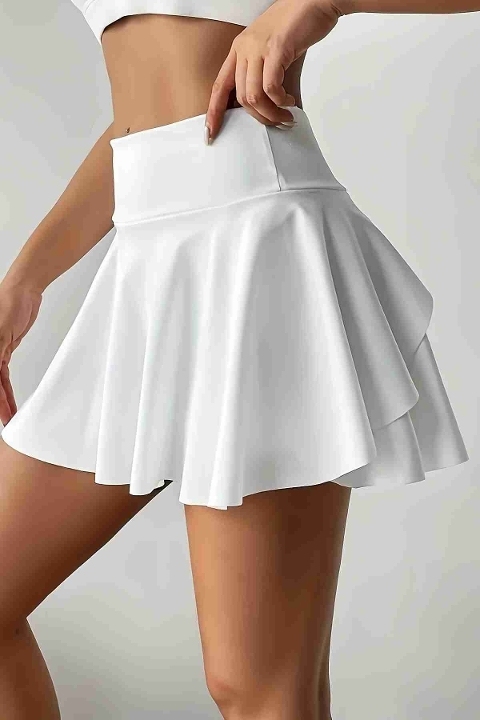 Esnek Likralı Bol Kesim Cepli Taytlı Sporcu Şort Etek Tenis Eteği Merry See MS7119 Beyaz - Beyaz