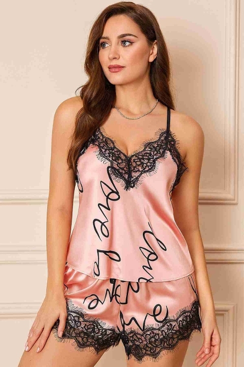 Love Kalp Baskılı Şortlu Pijama Takımı Pembe Merry See MS2379 Pembe - 2