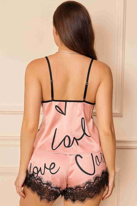 Love Kalp Baskılı Şortlu Pijama Takımı Pembe Merry See MS2379 Pembe - Pembe