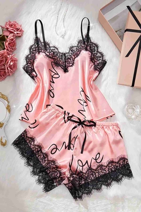 Love Kalp Baskılı Şortlu Pijama Takımı Pembe Merry See MS2379 Pembe - Pembe