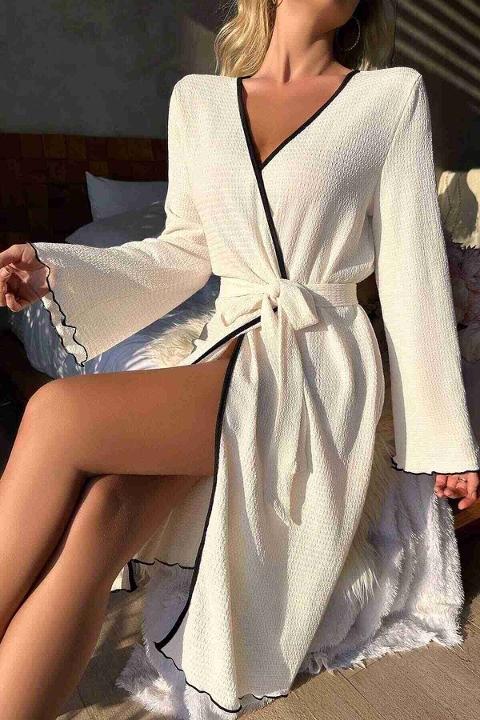Merry See Özel Örme Kumaş Önden Bağlamalı Robdeşambr MS 4090 Beyaz