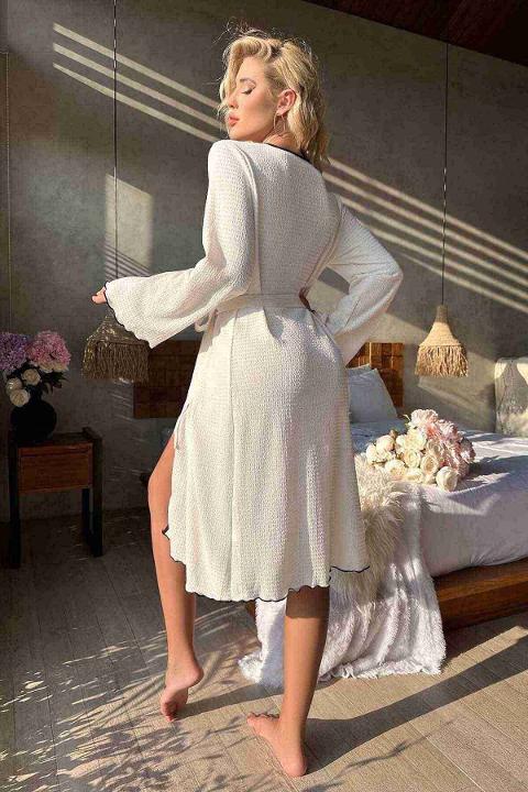 Merry See Özel Örme Kumaş Önden Bağlamalı Robdeşambr MS 4090 Beyaz - 2