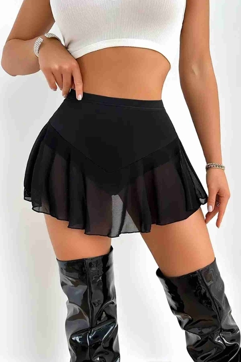 Külotlu Birleşik Transparan Tül Etek Siyah Merry See MS7118 Siyah - Siyah