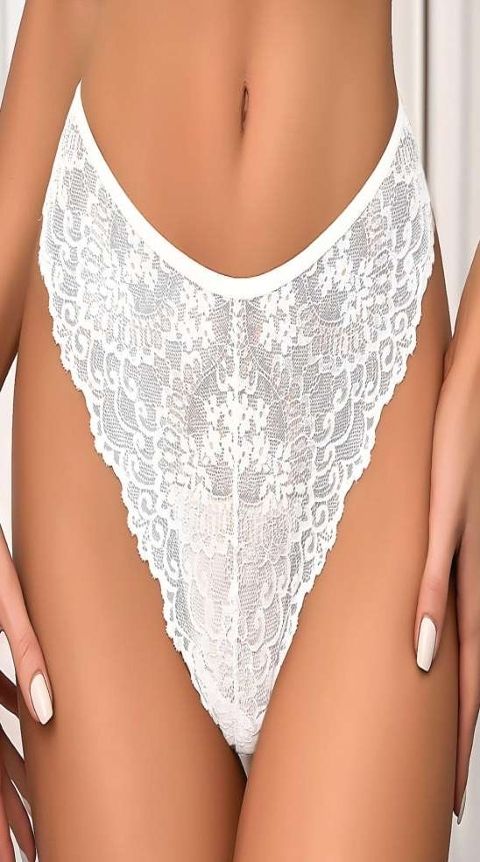 Dantel Detaylı Tek Parça Fantezi Body Real Passione 322 - Beyaz