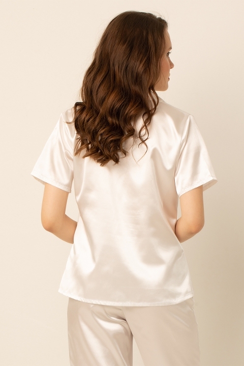 Gömlek Yaka Saten Pijama Üst Miorre 001-001161 - Ekru